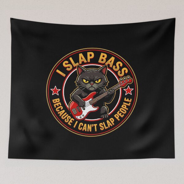 Item preview, I Slap Bass Because I Can't Slap People Bass Player Musician Cat Lover Funny designed and sold by Doodleoub.