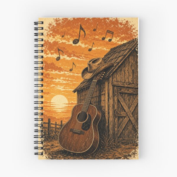 Item preview, Old Country Music Vintage Acoustic Guitar Barn Sunset designed and sold by Spoof-Tastic.