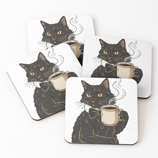 Item preview, Fancy Black Cat Drinking Coffee designed and sold by bydanijardim.
