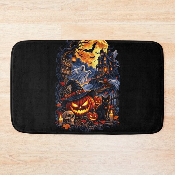 Item preview, Trick or Treat Halloween Haunted House | Spooky Pumpkin, Ghost & Black Cat | Vintage Halloween Design designed and sold by TheAllInStore.