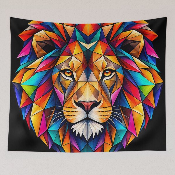 Item preview, Colorful Geometric Lion Art – Majestic Low Poly Animal Portrait for African Nature Lovers designed and sold by Geometric Art..