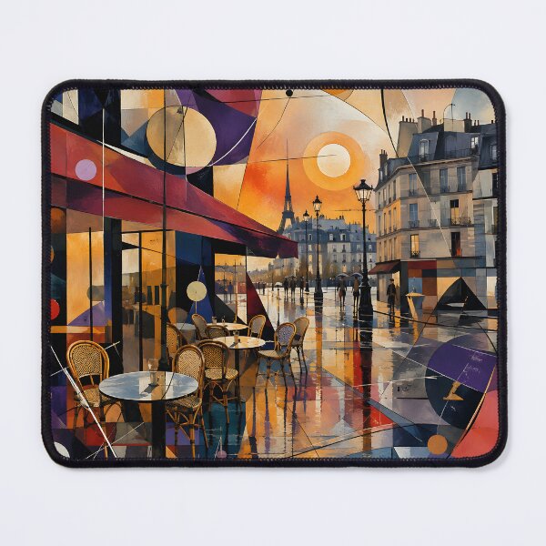 Item preview, Paris Café Wall Art – Geometric Eiffel Tower Parisian Street Scene, French Travel Decor designed and sold by GutyzDesignsES.