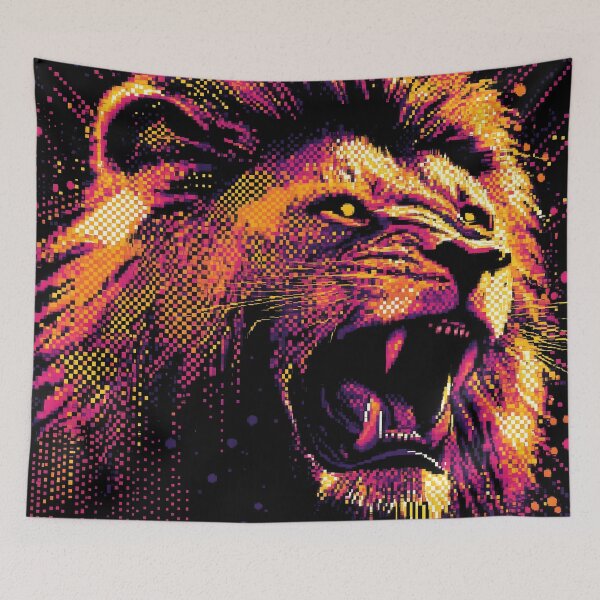 Item preview, Neon Halftone Pixel Art Lion designed and sold by ClubVacay.