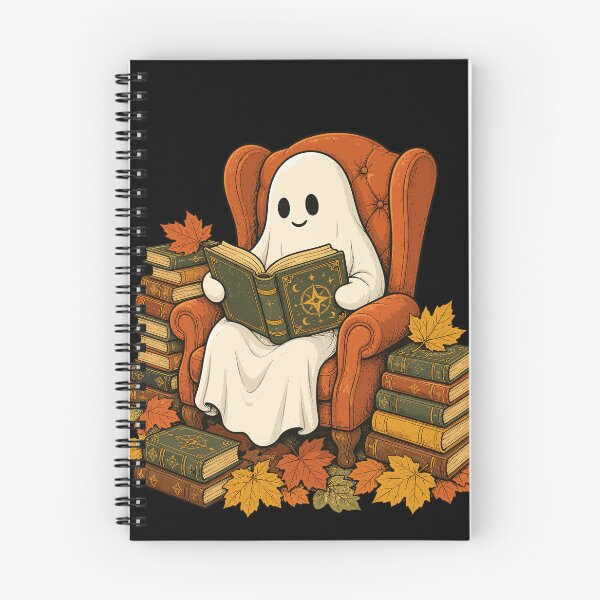 Item preview, Reading Ghost with Vintage Books Autumn Leaves and Armchair. Cute Hearthside Phantom Literary Nook Society Club designed and sold by Pobilo-Design.