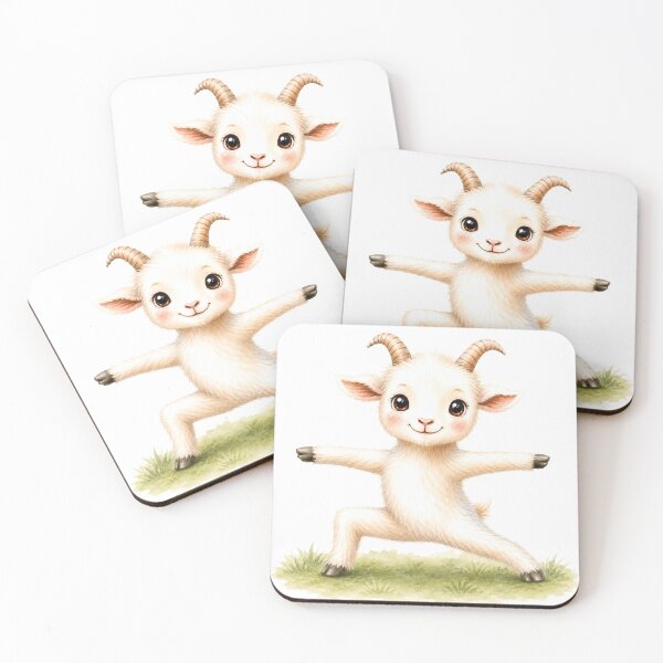 Item preview, Warrior 2 Pose Goat Yoga Watercolor Print designed and sold by YogiAnimalArt.