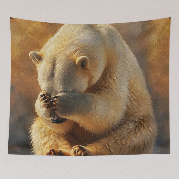 Item preview, Contemplative Polar Bear – Warm Golden Light Portrait designed and sold by RamyGallery.