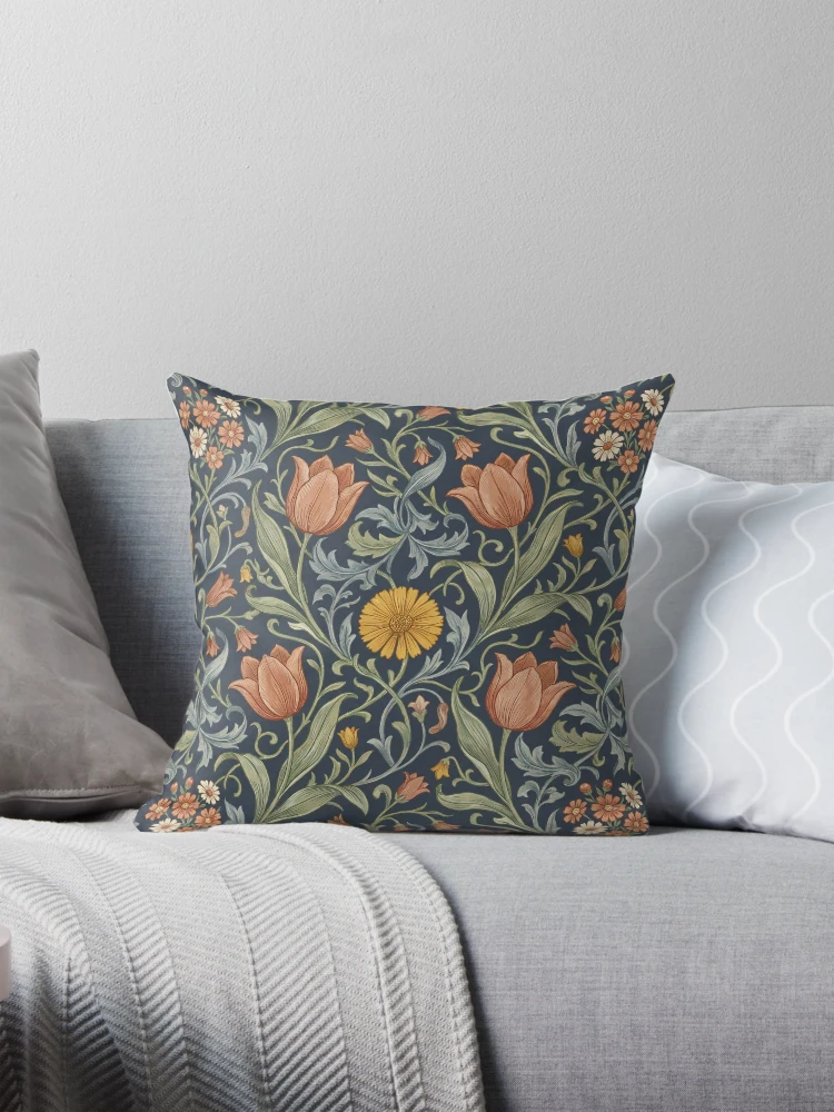 Antique Navy Art Nouveau Botanical Floral Pattern