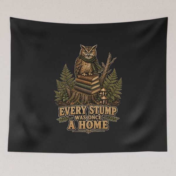Item preview, Every Stump Was Once A Home Owl Reading Forest Conservation Vintage Design designed and sold by Alpine-Ink.