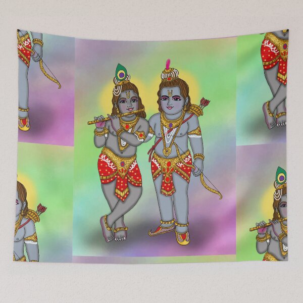 Item preview, Lord Rama & Krishna Artwork | Divine Hindu Gods Digital Art Illustration designed and sold by Harshit_Digital_Arts.