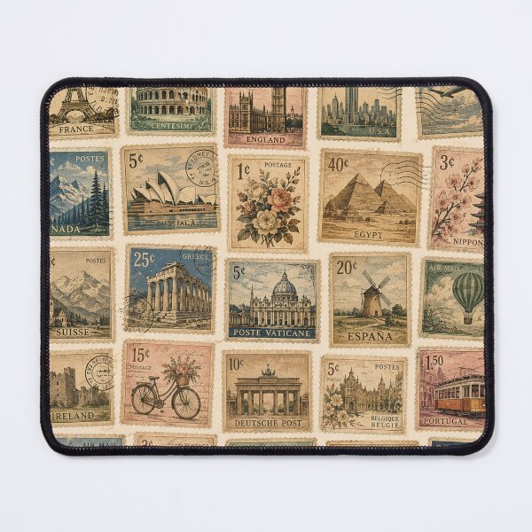 Item preview, Vintage Postage Stamps Travel Collection Retro Mail Pattern designed and sold by RJACreative.