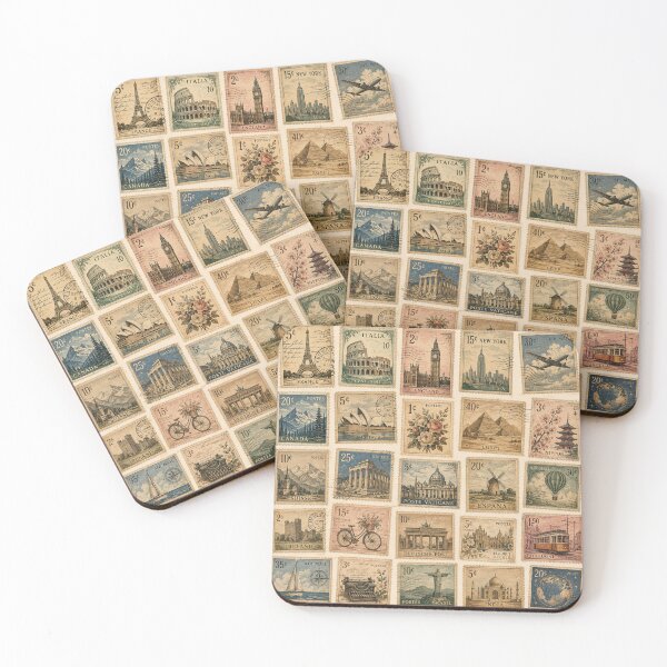 Item preview, Vintage Postage Stamps Travel Collection Retro Mail Pattern designed and sold by RJACreative.