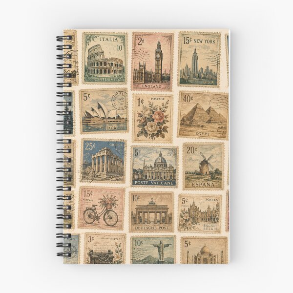 Item preview, Vintage Postage Stamps Travel Collection Retro Mail Pattern designed and sold by RJACreative.