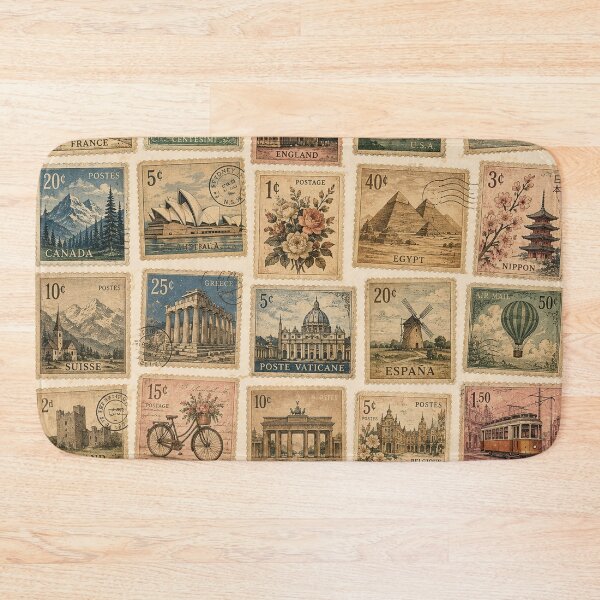 Item preview, Vintage Postage Stamps Travel Collection Retro Mail Pattern designed and sold by RJACreative.