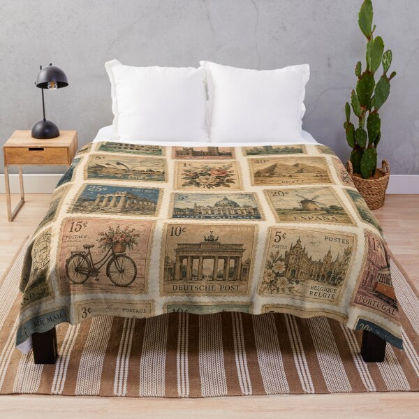 Item preview, Vintage Postage Stamps Travel Collection Retro Mail Pattern designed and sold by RJACreative.