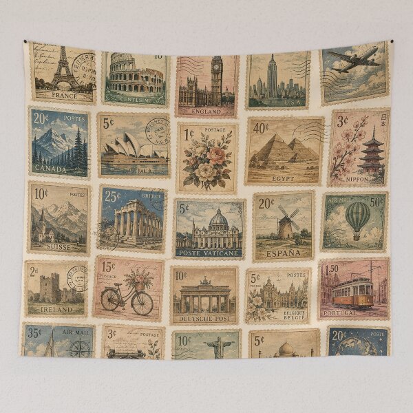 Item preview, Vintage Postage Stamps Travel Collection Retro Mail Pattern designed and sold by RJACreative.
