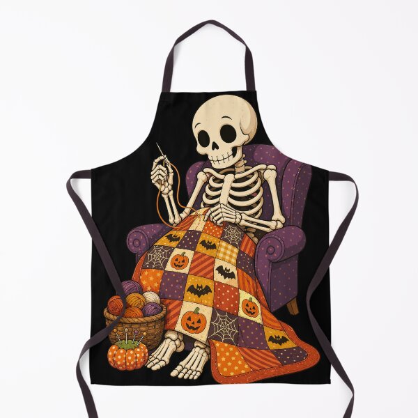 Item preview, Halloween Crochet Skeleton Knitting Quilted Blanket Scene. Cute Hearthside Yarncraft Hauntings Atelier Co designed and sold by Pobilo-Design.