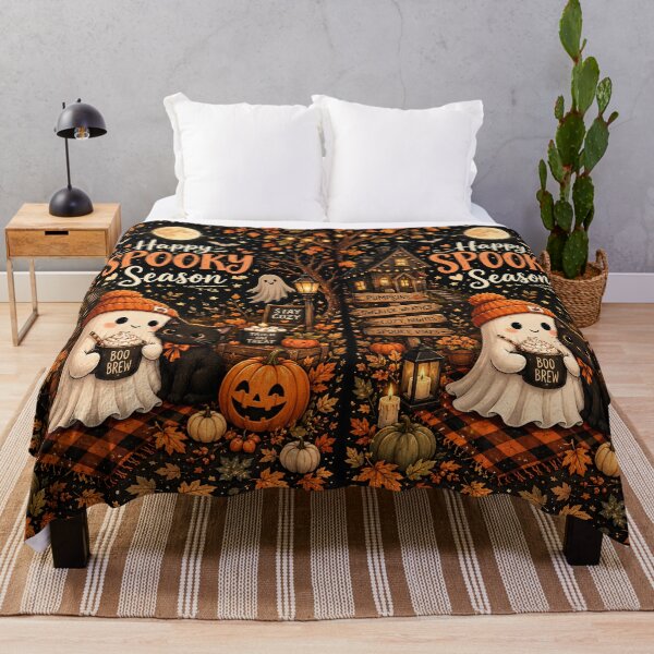 Item preview, Happy Spooky Season | Cozy Halloween Ghost & Black Cat | Cute Pumpkin Autumn Night Design designed and sold by TheAllInStore.