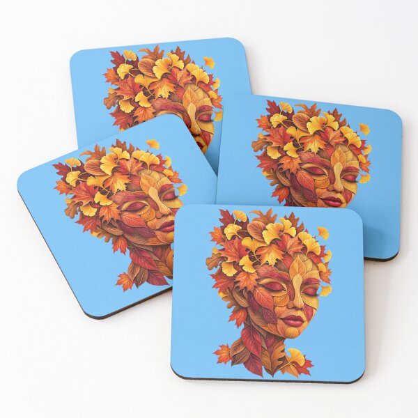 Item preview, Autumn Leaves Goddess Face Fall Nature Portrait Art designed and sold by Evelashop.