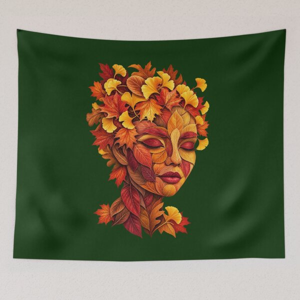 Item preview, Autumn Leaves Goddess Face Fall Nature Portrait Art designed and sold by Evelashop.
