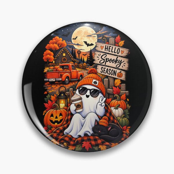 Artikelvorschau, Fröhliche Gruselsaison | Gemütliches Halloween-Geist- und schwarzes Katzenmotiv | Niedliches Kürbis-Herbstdesign entworfen und verkauft von TheAllInStore.