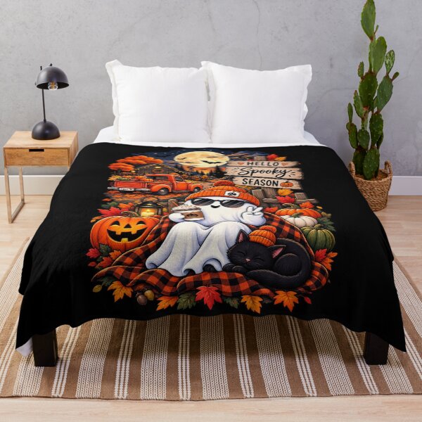 Item preview, Happy Spooky Season | Cozy Halloween Ghost & Black Cat | Cute Pumpkin Autumn Design designed and sold by TheAllInStore.