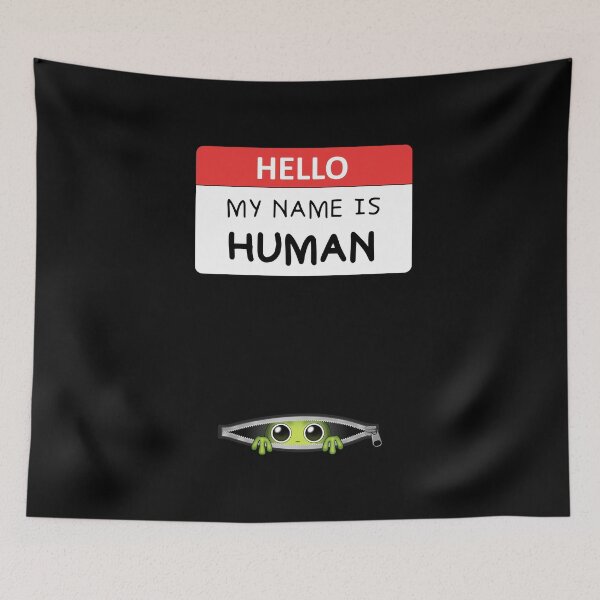 Item preview, Funny Little Alien Hiding in a Zipper "Hello My Name Is Human" designed and sold by APEStudio.