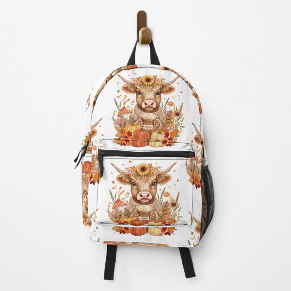 Item preview, Cute Highland Cow Drinking Pumpkin Spice Coffee with Autumn Floral Crown and Pumpkins designed and sold by VibranPalette.