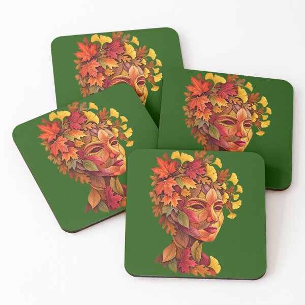 Item preview, Autumn Leaves Goddess Face Fall Nature Portrait Art designed and sold by Evelashop.