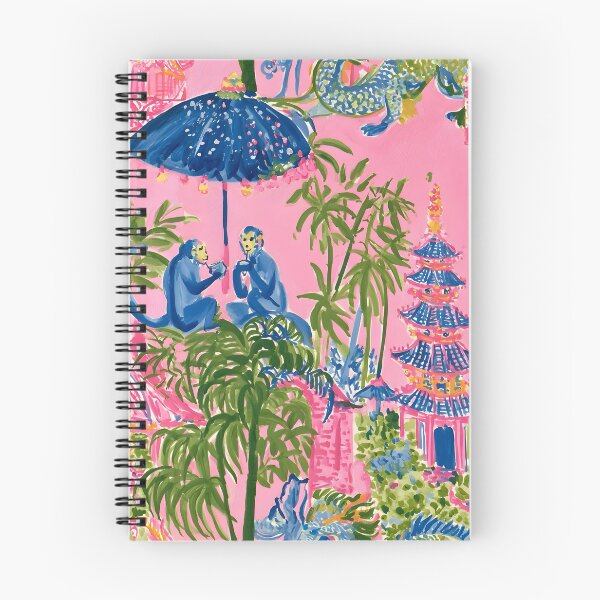 Item preview, Monos de estilo chinoiserie con paraguas en un jardín de pagoda rosa designed and sold by SophieClimaArt.