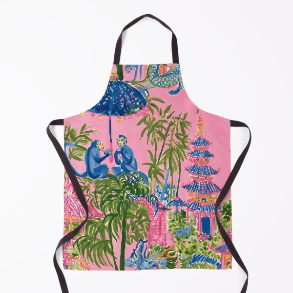 Item preview, Preppy chinoiserie monkeys with umbrella in pink pagoda garden designed and sold by SophieClimaArt.