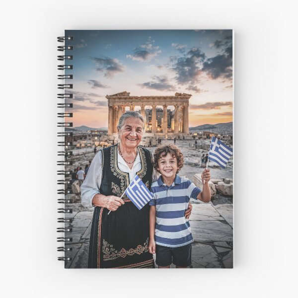 Item preview, Greek Grandma And Grandson Waving Greek Flags designed and sold by Home Decor Art.