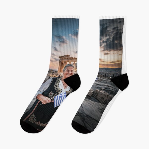 Item preview, Greek Grandma And Grandson Waving Greek Flags designed and sold by Home Decor Art.