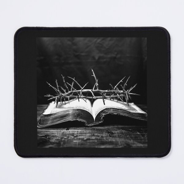 Item preview, Crown of Thorns on Open Bible – Black and White Christian Faith Art designed and sold by inkoutninja.