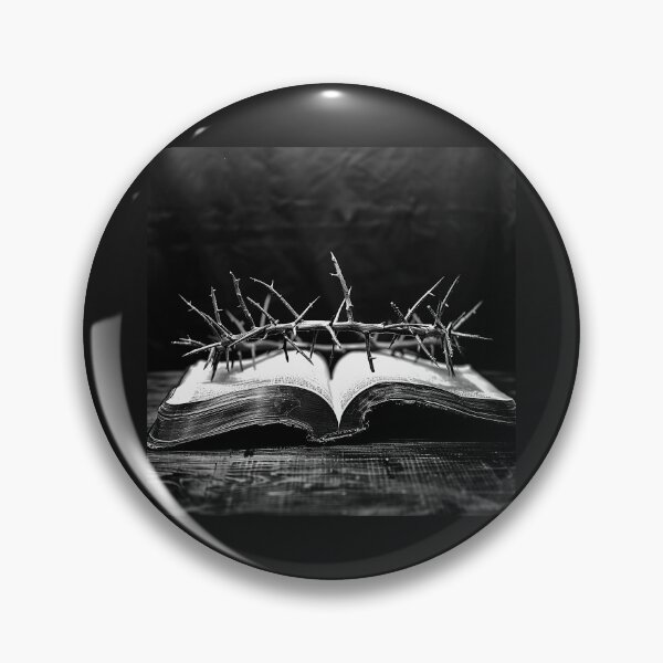 Item preview, Crown of Thorns on Open Bible – Black and White Christian Faith Art designed and sold by inkoutninja.