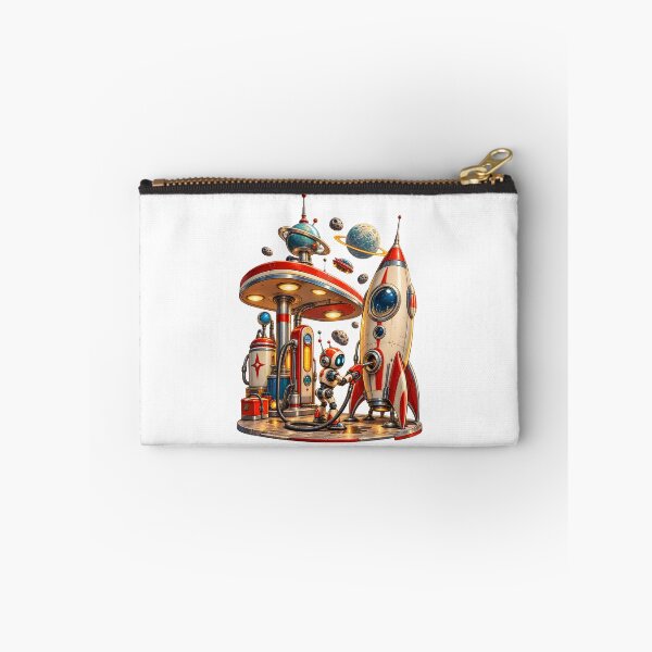 Item preview, Retro Space Gas Station – Vintage Sci Fi Rocket & Robot Refueling designed and sold by builtforyou.