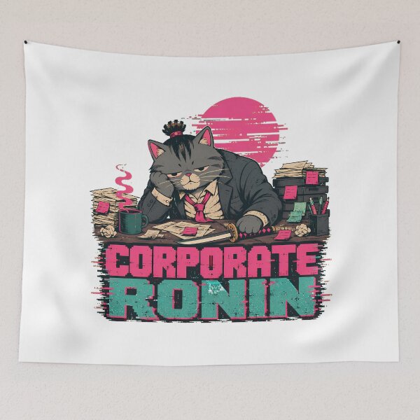 Item preview, Corporate Ronin Cat Synthwave Burnout Office Humor designed and sold by chattsuede.