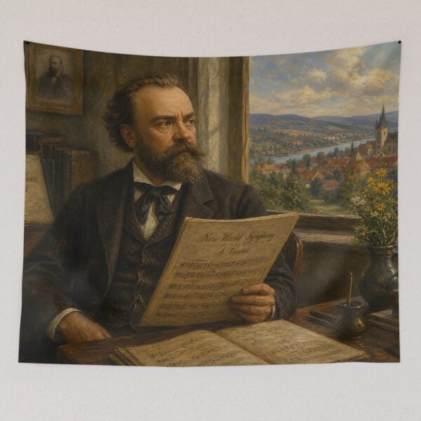 Item preview, Bohemian Soul: Antonín Dvořák Vintage Oil Painting - New World Harmonies designed and sold by DoReMiStudio.
