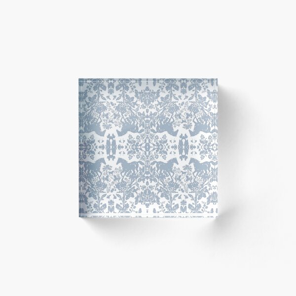 Artikelvorschau, Vintage Dusty Blue Equestrian Toile Geometric Damastmuster entworfen und verkauft von FawnFeatherCo.