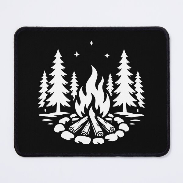 Item preview, Pine Trees Campfire & Crescent Moon Outdoor Nature Art designed and sold by BrushStrokesInk.