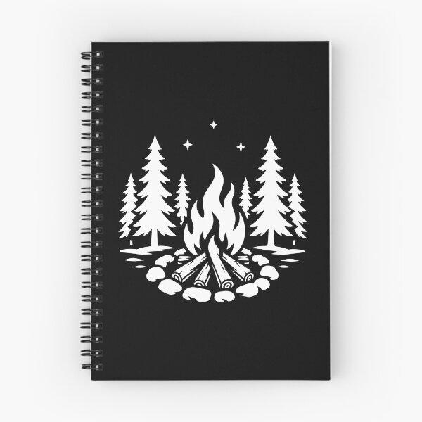 Item preview, Pine Trees Campfire & Crescent Moon Outdoor Nature Art designed and sold by BrushStrokesInk.