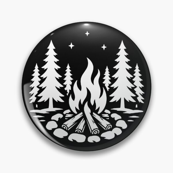 Item preview, Pine Trees Campfire & Crescent Moon Outdoor Nature Art designed and sold by BrushStrokesInk.