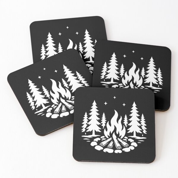 Item preview, Pine Trees Campfire & Crescent Moon Outdoor Nature Art designed and sold by BrushStrokesInk.