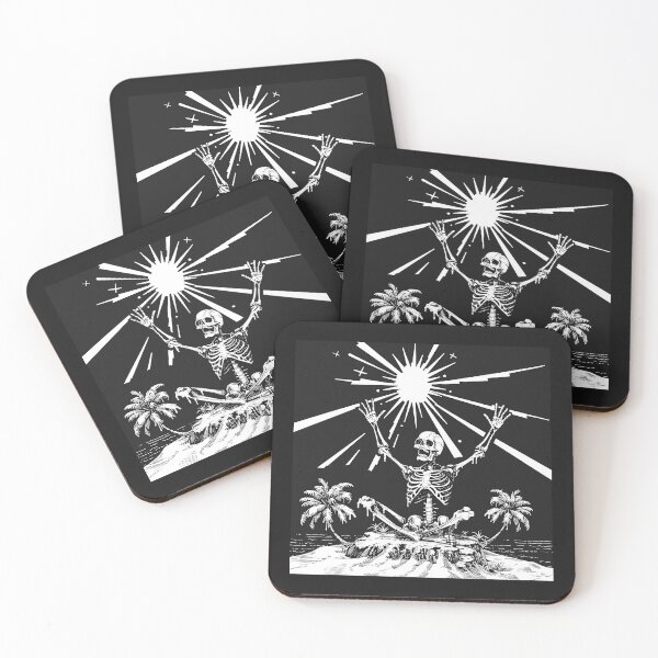 Item preview, Tropical Skeleton Under the Sun – Black and White Memento Mori Island Art designed and sold by inkoutninja.