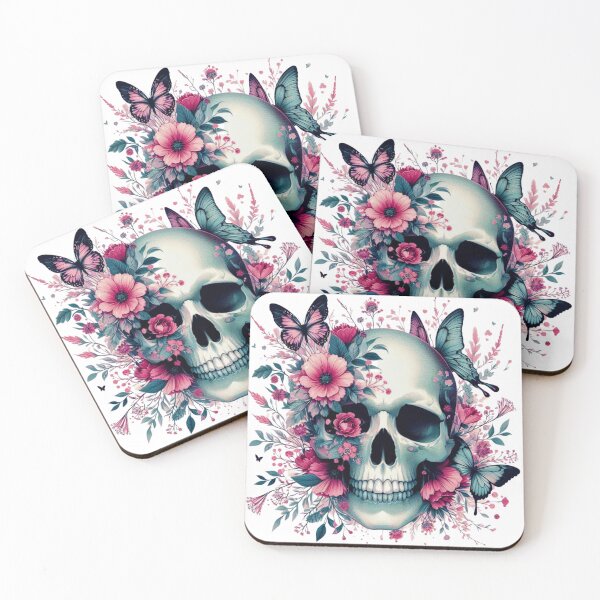 Item preview, Floral Skull with Gothic Butterflies designed and sold by BriSher.