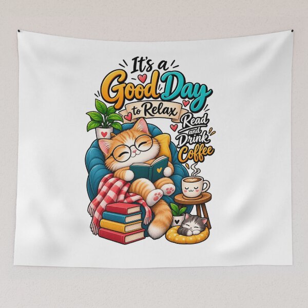 Item preview, Good Day to Relax | Cute Cat Reading Coffee Lover T-Shirt designed and sold by ✨ Daily Vibe Studio ✨.