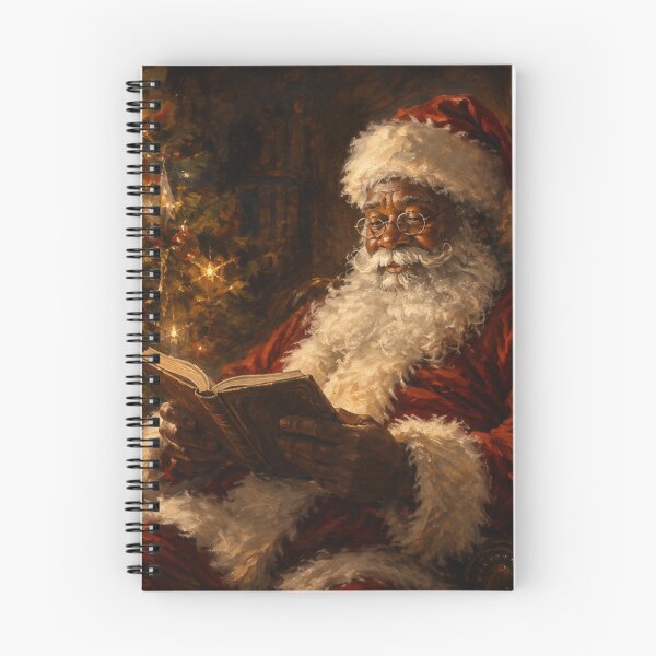 Item preview, Black Santa Reading by the Christmas Tree – Vintage Holiday Art designed and sold by GSizzle1.