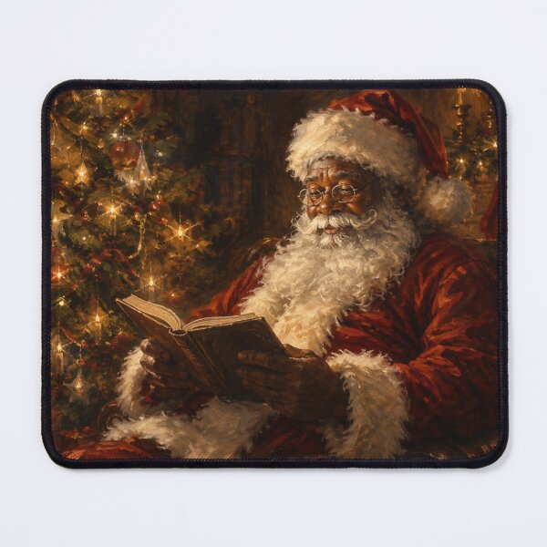 Item preview, Black Santa Reading by the Christmas Tree – Vintage Holiday Art designed and sold by GSizzle1.
