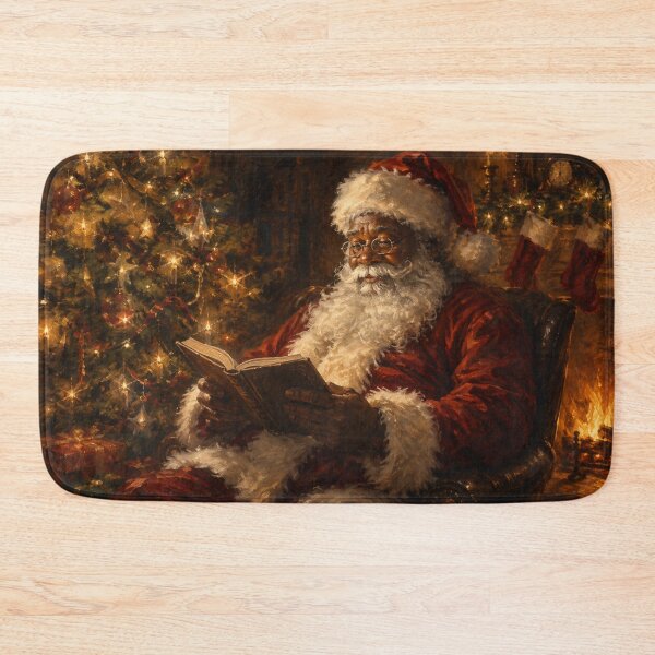 Item preview, Black Santa Reading by the Christmas Tree – Vintage Holiday Art designed and sold by GSizzle1.