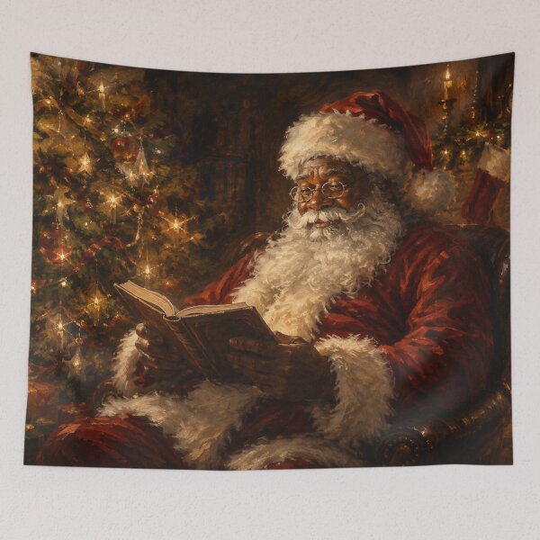 Item preview, Black Santa Reading by the Christmas Tree – Vintage Holiday Art designed and sold by GSizzle1.