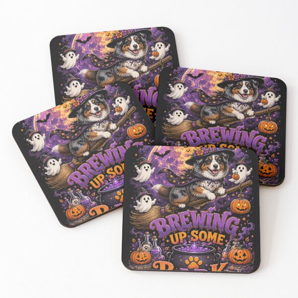Item preview, Brewing Up Some Bark Australian Shepherd Halloween Witch Dog Shirt designed and sold by KnrNazimTHRE4DS.